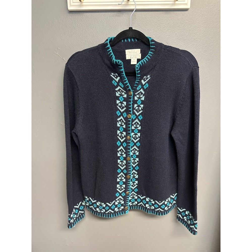 Vintage Christopher & Banks Womens L Sweater Button Up Hand Embroidered Cardigan